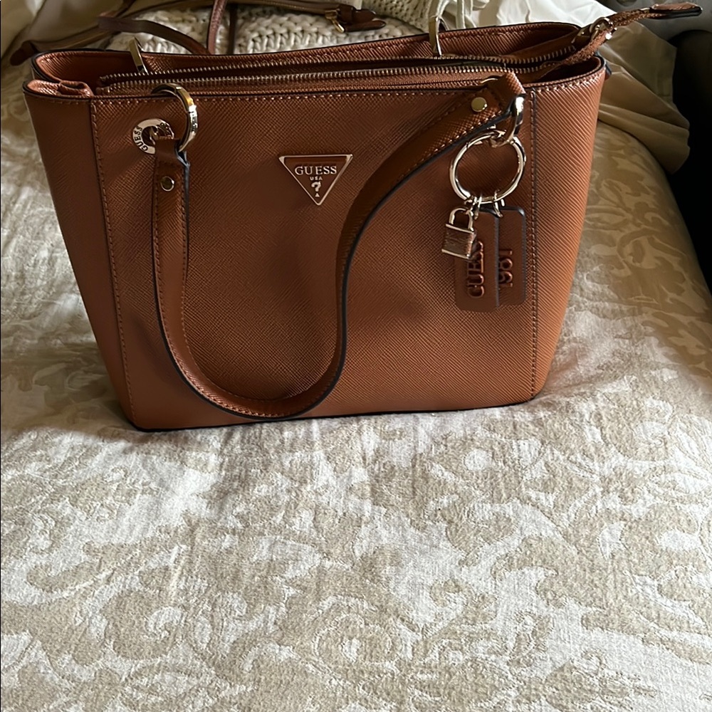 Guess Tan Structured Leather Tote